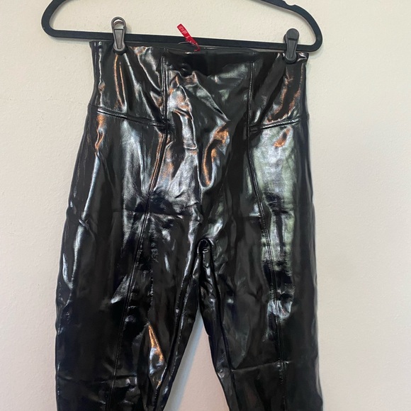SPANX Faux Patent Leather Leggings Classic Black High Shine Sexy Sz Medium Tall - Picture 4 of 8